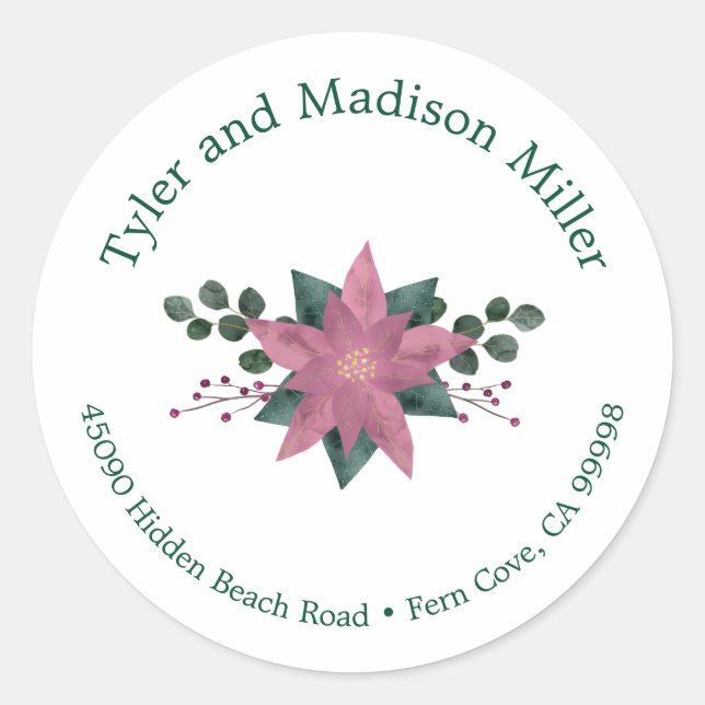 Sticker Rond Sceau d'enveloppe rose rustique Poinsettia Bloom (Devant)