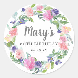 Sticker Rond Sceau d'enveloppe rose violet 60e anniversaire