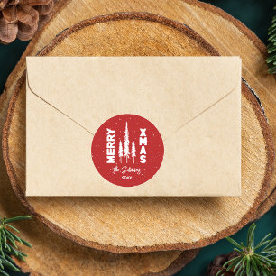 Sticker Rond Sceau d'enveloppe rouge et blanc Merry Xmas
