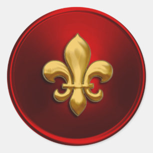 Sticker Rond Sceau d'enveloppe rouge et or Fleur de Lis