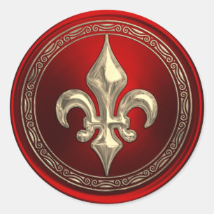 Sticker Rond Sceau d'enveloppe rouge et or Fleur de Lis