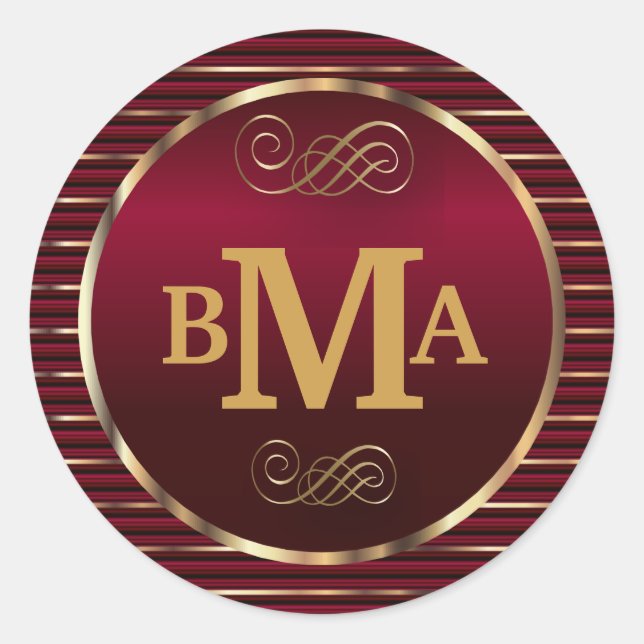 Sticker Rond Sceau d'enveloppe rouge foncé et or (Devant)