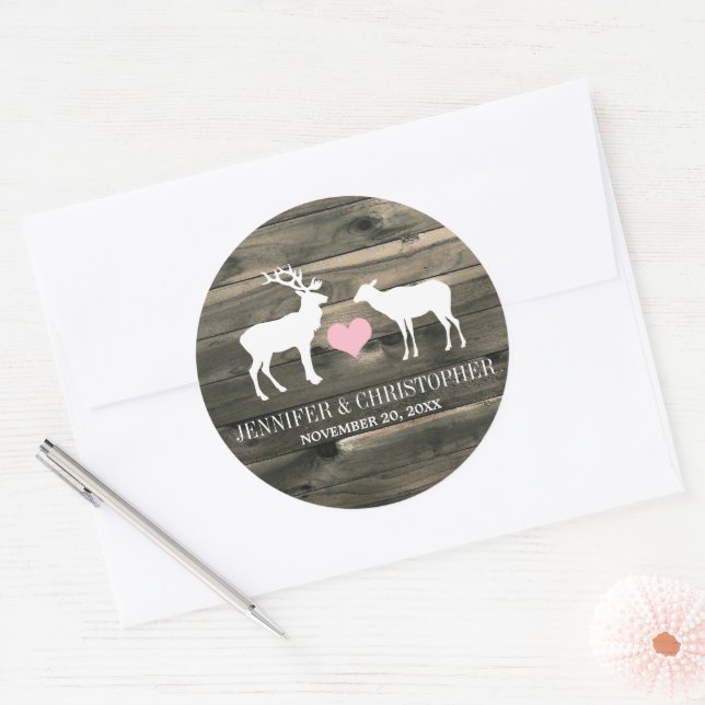 Sticker Rond Sceau d'enveloppe rustique de campagne Buck et Doe (Enveloppe)