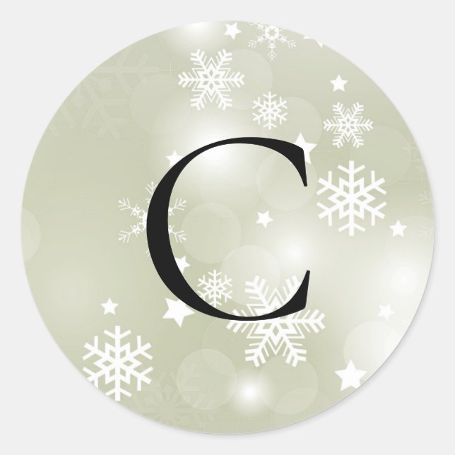 Sticker Rond Sceau d'enveloppe Sage Classic Snowflakes (Devant)