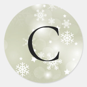 Sticker Rond Sceau d'enveloppe Sage Classic Snowflakes