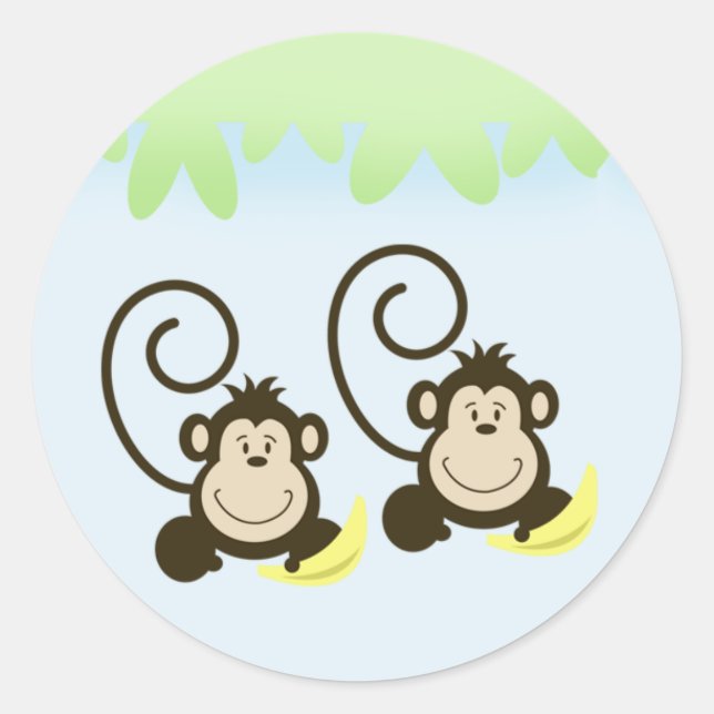 Sticker Rond Sceau d'enveloppe SILLY TWIN MONKEYS - Bleu (Devant)