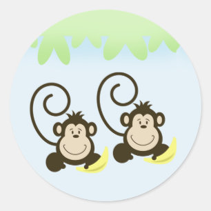 Sticker Rond Sceau d'enveloppe SILLY TWIN MONKEYS - Bleu
