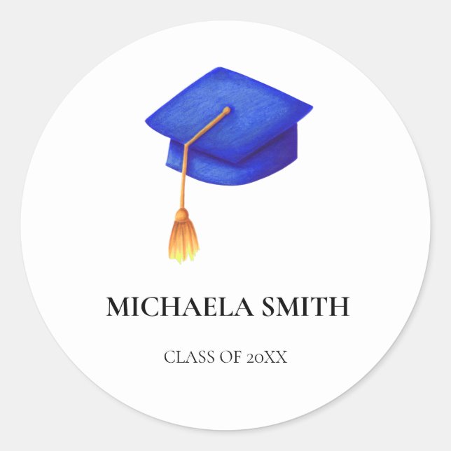 Sticker Rond Sceau d'enveloppe simple Royal Blue Graduation Cap (Devant)