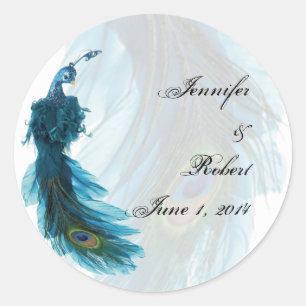 Sticker Rond Sceau d'enveloppe turquoise bleu Peacock Plume