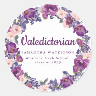Sticker Rond Sceau d'enveloppe valedictorienne violet et rose