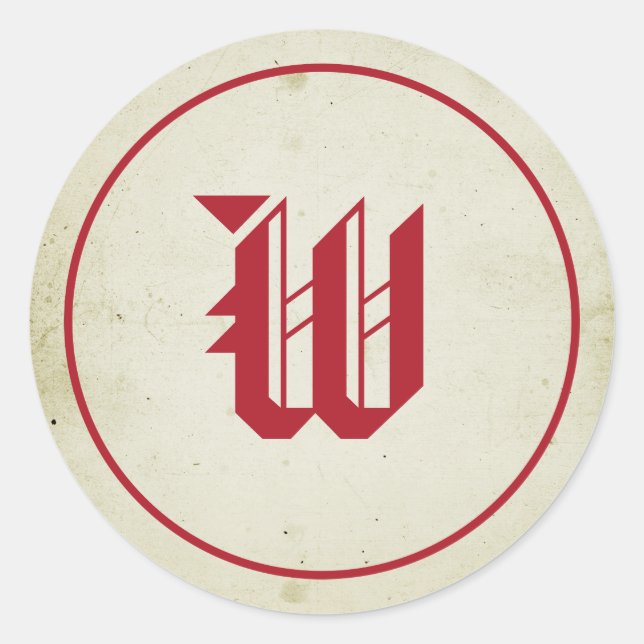 Sticker Rond Sceau d'enveloppe vintage de monogramme rouge (Devant)