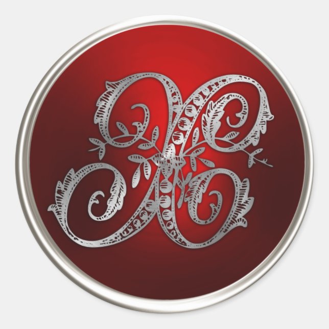 Sticker Rond Sceau d'enveloppe X Monogramme rouge et argent (Devant)