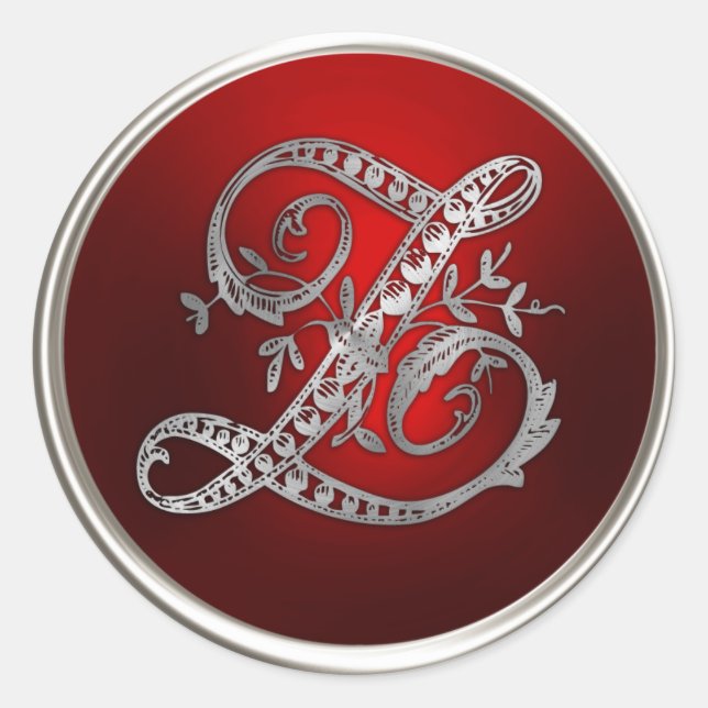 Sticker Rond Sceau d'enveloppe Z argent et rouge monogramme (Devant)