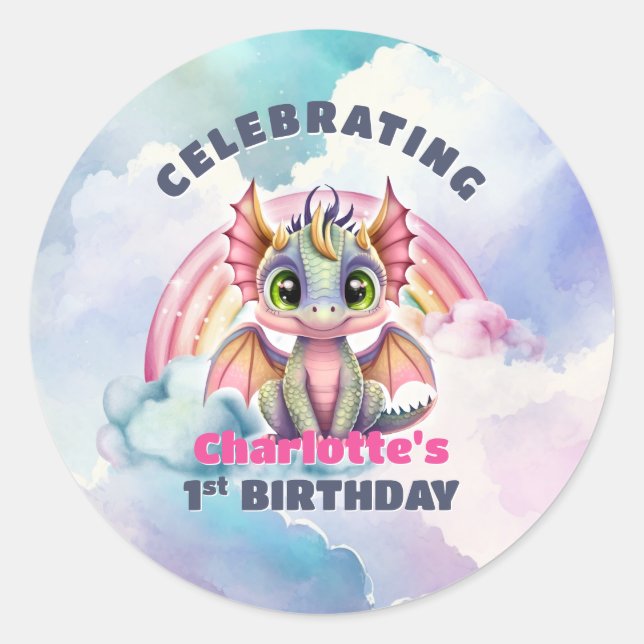 Sticker Rond Sceau d'enveloppes de 1er anniversaire du Dragon r (Devant)