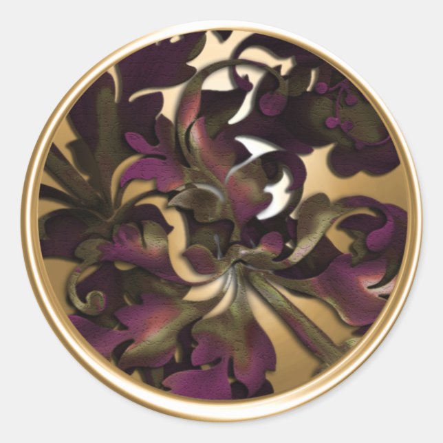 Sticker Rond Sceau d'enveloppes de feuillage d'or fabuleux (Devant)