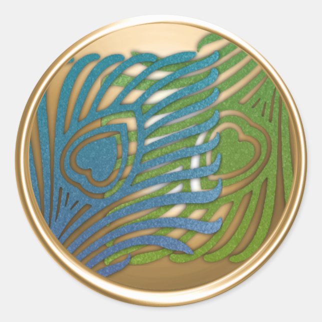 Sticker Rond Sceau d'enveloppes Peacock Art Déco Or 1104 (Devant)