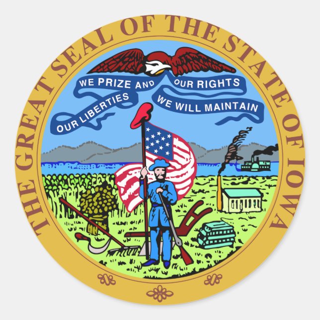 Sticker Rond Sceau d'État de l'Iowa (Devant)