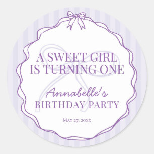 Sticker Rond Sceau d'invitation d'anniversaire pastel à nœud pa