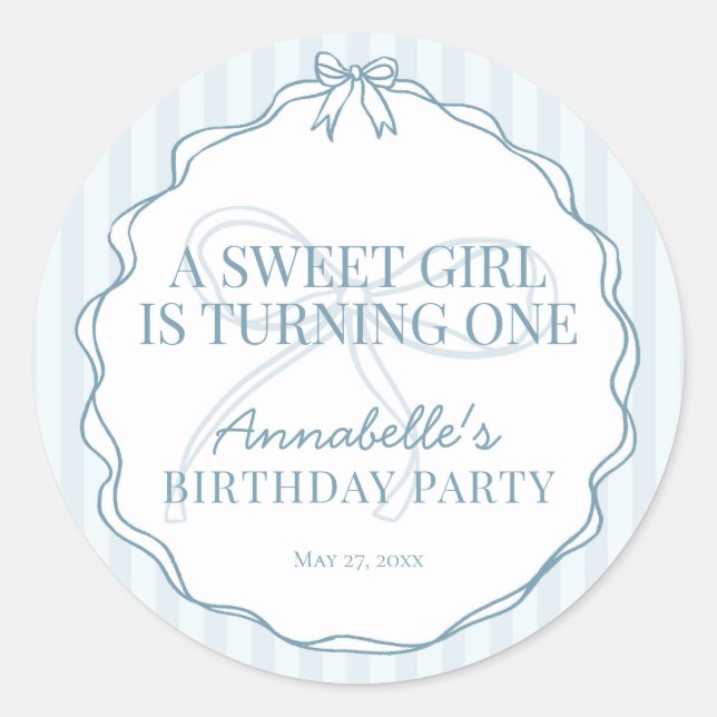 Sticker Rond Sceau d'invitation d'anniversaire pastel avec noeu (Devant)