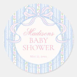 Sticker Rond Sceau d'invitation de Baby Shower Floral Fancy Vin