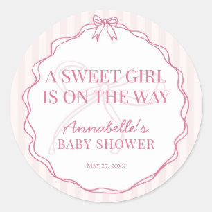 Sticker Rond Sceau d'invitation de Baby Shower pastel avec un n