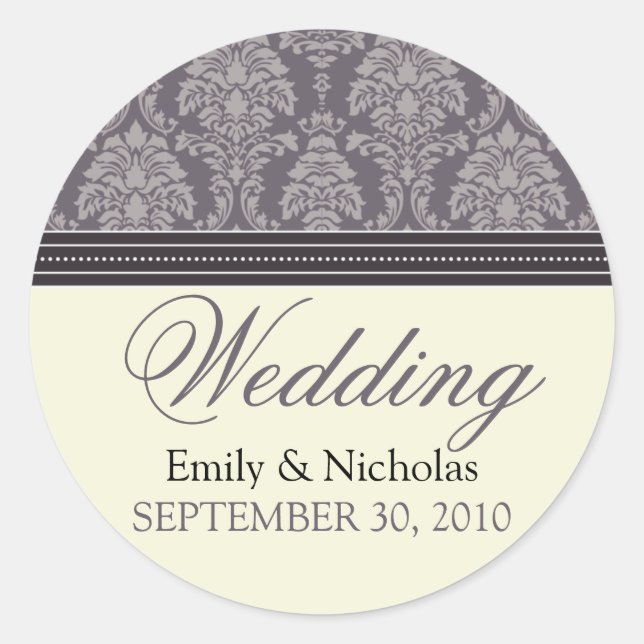 Sticker Rond Sceau d'invitation de Mariage damassé de charme (p (Devant)