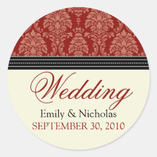 Sticker Rond Sceau d'invitation de Mariage damassé de charme (r