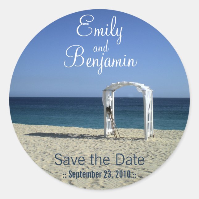 Sticker Rond Sceau d'invitation - Destination Beach Mariage ::  (Devant)