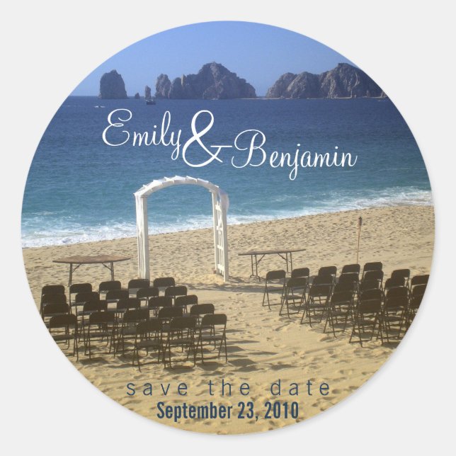 Sticker Rond Sceau d'invitation - Destination Beach Mariage ::  (Devant)