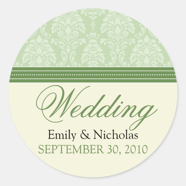 Sticker Rond Sceau d'invitation Mariage damassé de charme (vert (Devant)