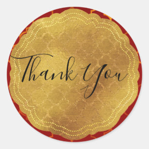 Sticker Rond Sceau d'or Feuille de métal Rouge Feu Indien Maroc