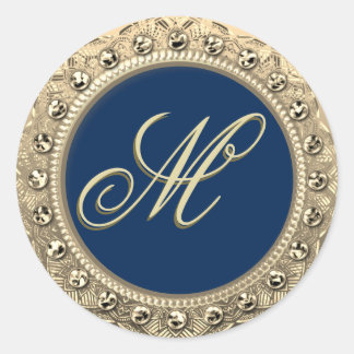 Sticker Rond Sceau d'or monogramme personnalisé