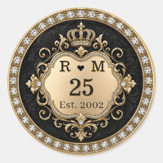 Sticker Rond Sceau doré Monogramme 25e Anniversaire