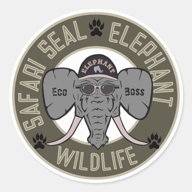 Sticker Rond Sceau éléphant Safari (Devant)