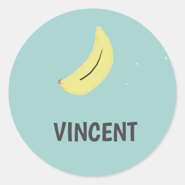 Sticker Rond Sceau enveloppe bleue à dessin à la banane jaune (Devant)