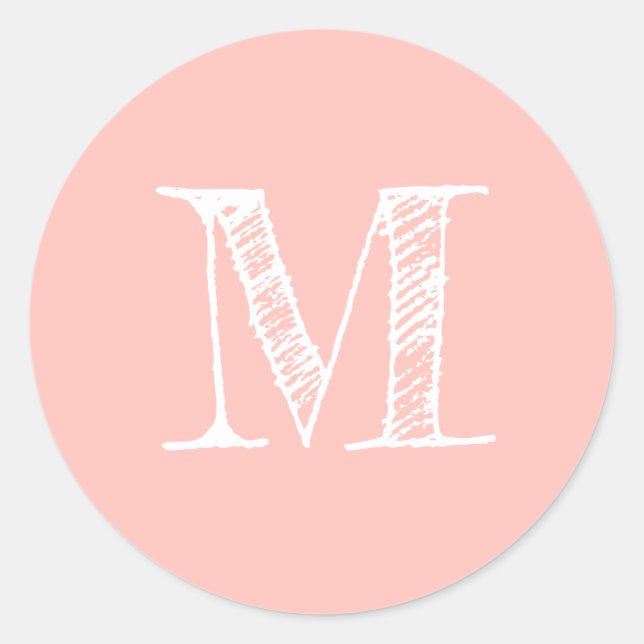 Sticker Rond Sceau Initial Monogramme de Style Moderne Rose Pas (Devant)