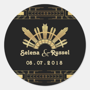 Sticker Rond Sceau Mariage Art déco de beauté classique