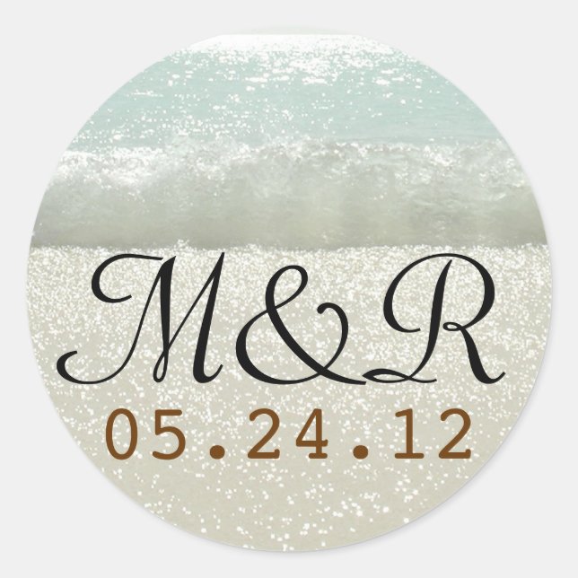Sticker Rond Sceau mariage avec vagues de plage (Devant)
