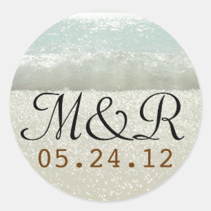 Sticker Rond Sceau mariage avec vagues de plage