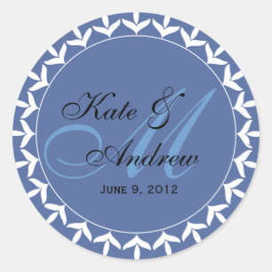 Sticker Rond Sceau mariage bleu monogramme