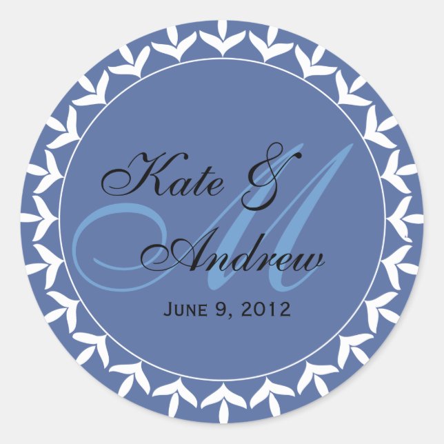 Sticker Rond Sceau mariage bleu monogramme (Devant)