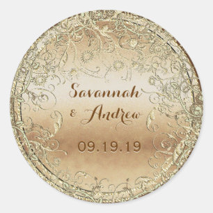 Sticker Rond Sceau Mariage Brown et or