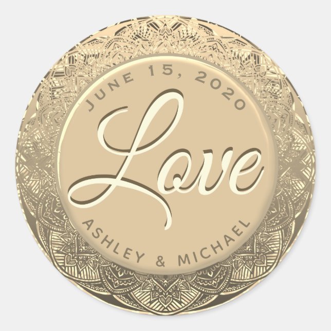 Sticker Rond Sceau Mariage d'amour personnalisable (Devant)