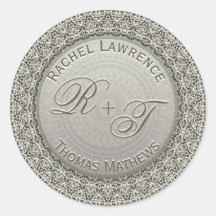 Sticker Rond Sceau Mariage d'argent monogramme personnalisé