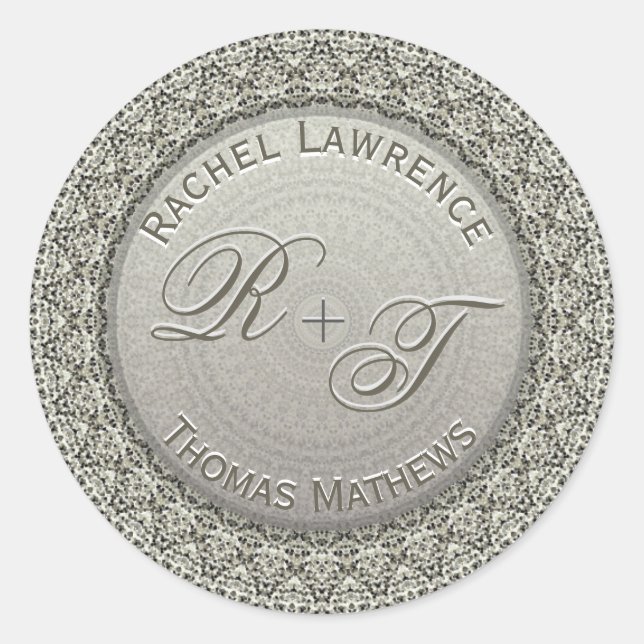 Sticker Rond Sceau Mariage d'argent monogramme personnalisé (Devant)