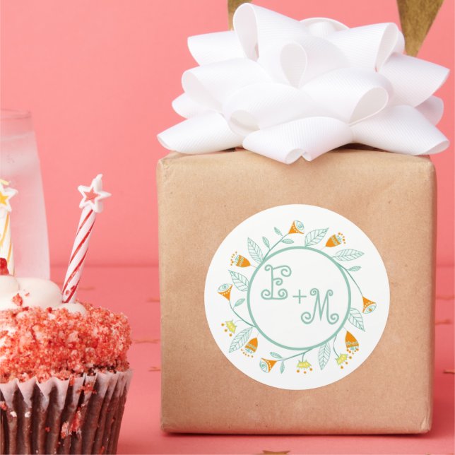 Sticker Rond Sceau Mariage de la menthe et du corail (Fête)