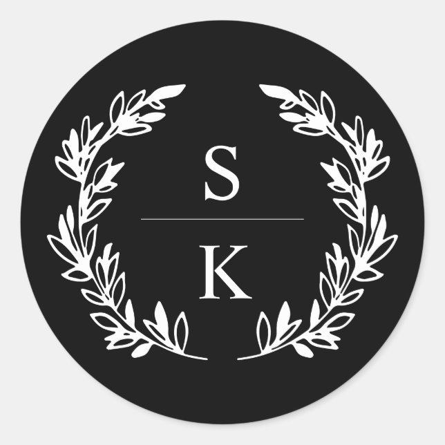 Sticker Rond Sceau Mariage de monogramme de couronne de laurier (Devant)