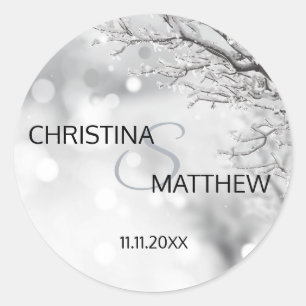 Sticker Rond SCEAU Mariage de neige de Wonderland personnalisé
