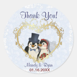 Sticker Rond Sceau Mariage de pingouin - Merci