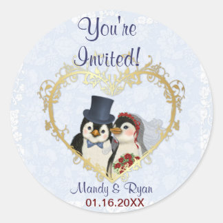 Sticker Rond Sceau Mariage de pingouin - Merci